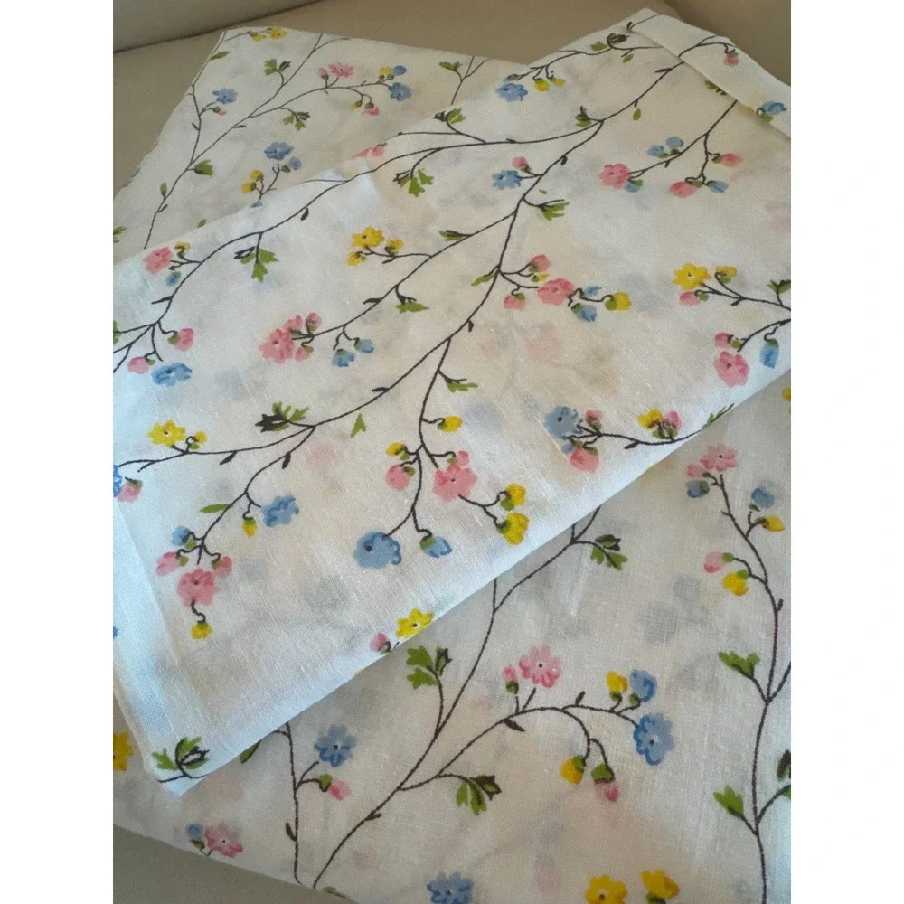 Vintage JCPenney Floral Twin Flat Sheet and Pillowcase Set White Muslin Cotton
